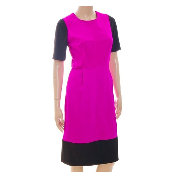 MILLY Magenta Color Block Midi Dress - Picture 3 of 7